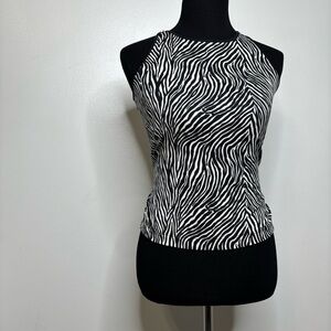 No Boundaries Zebra Print Top Juniors M Black White Tie Back Y2K Style